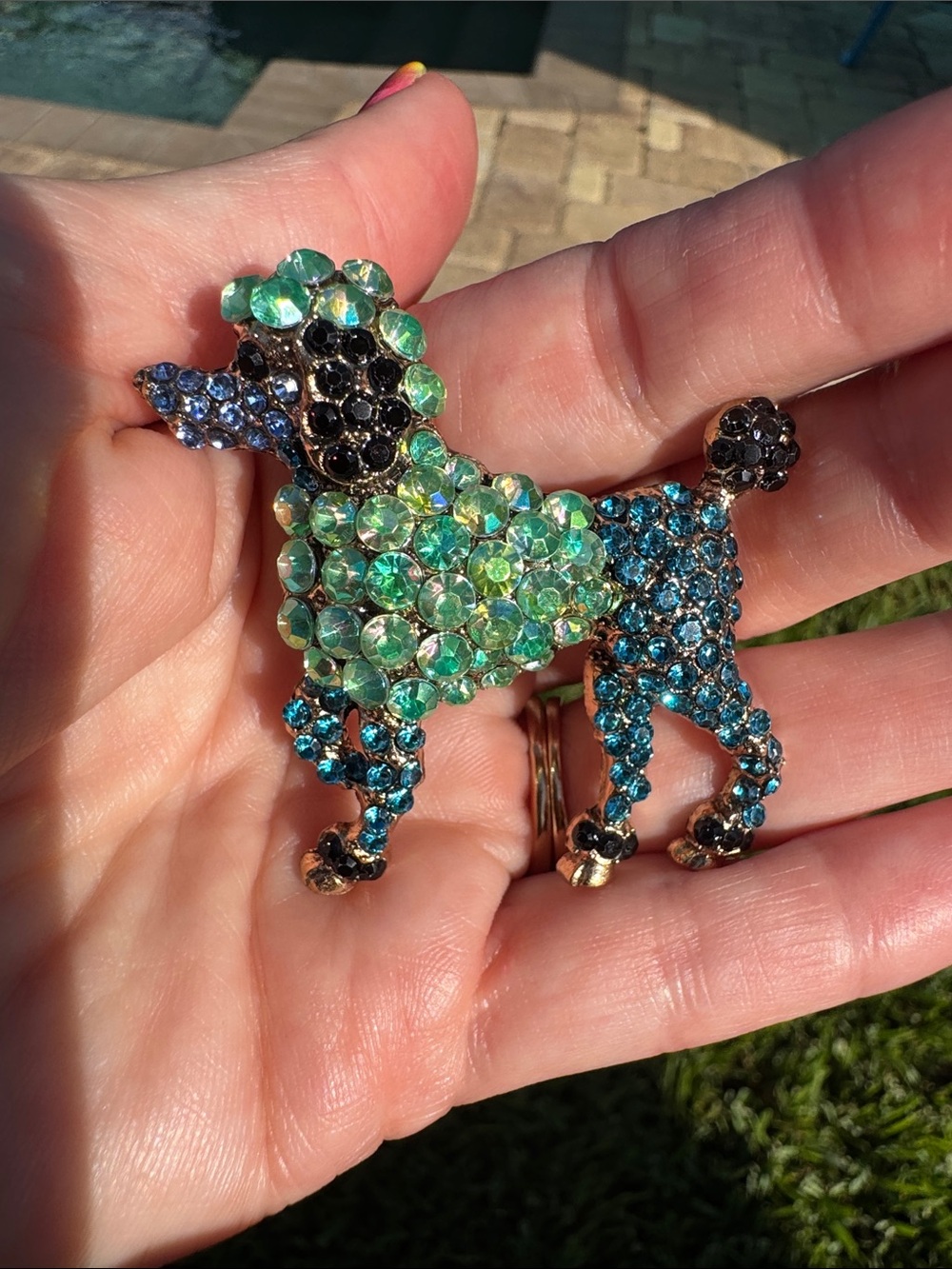 Dog Brooch Poodle Sparkly Crystals